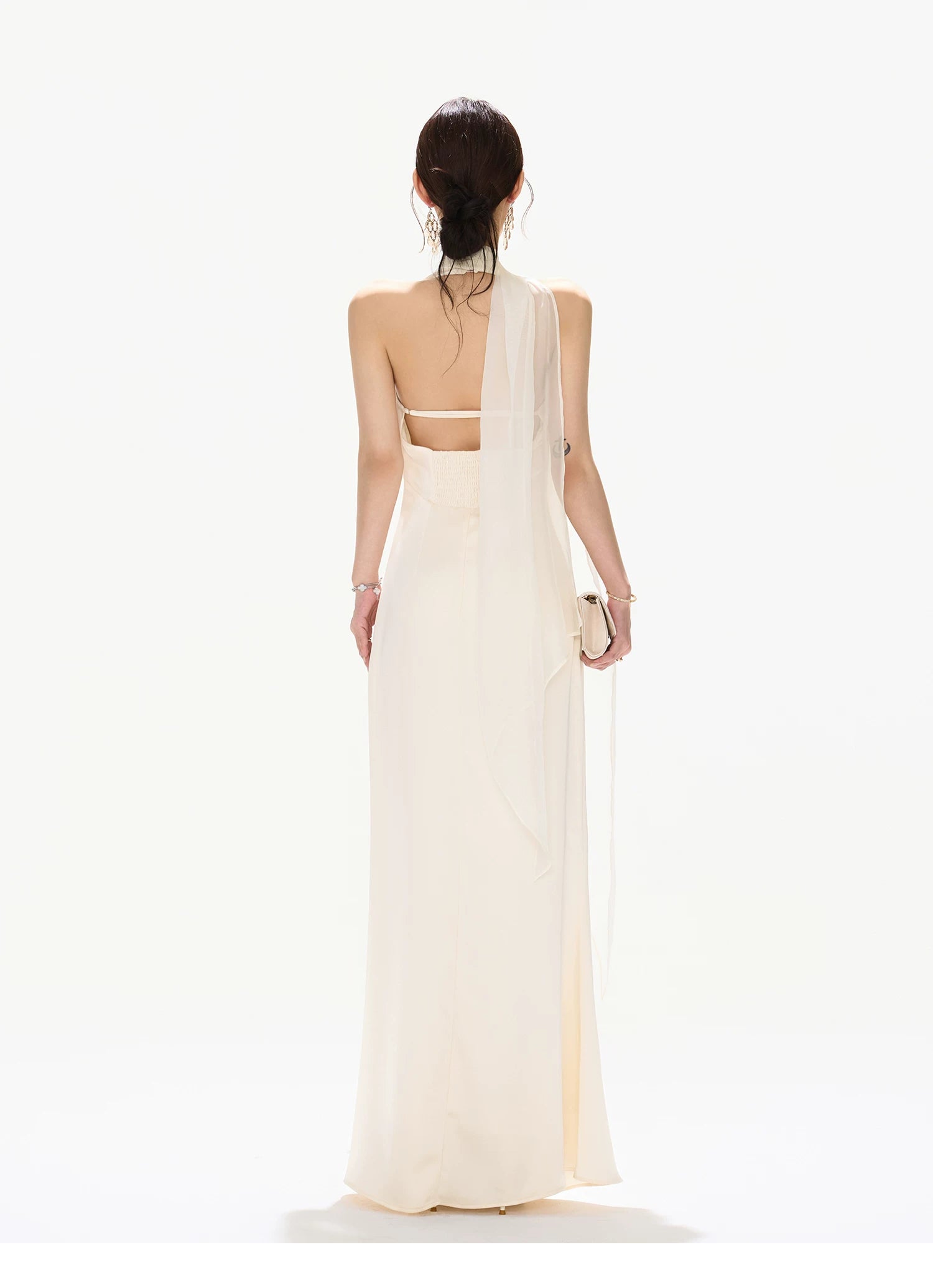 French Style One-Shoulder Backless Halter Long Dress