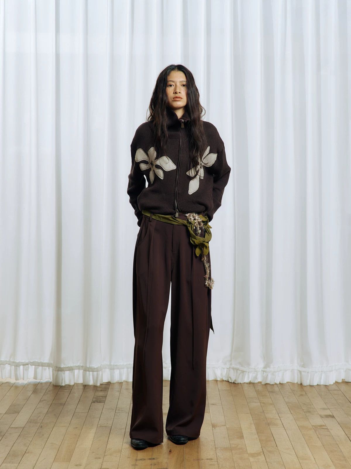 Appliqué Zip-Up Knit Jacket