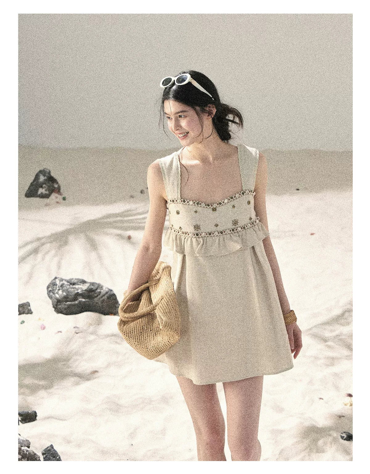 Sunlit Wheat Field Lace Strap Dress