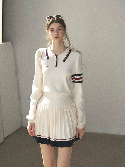 Jacquard Polo Pleated Skirt Set
