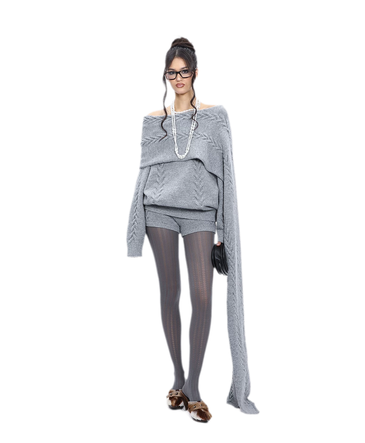 Conjunto de punto trenzado afelpado