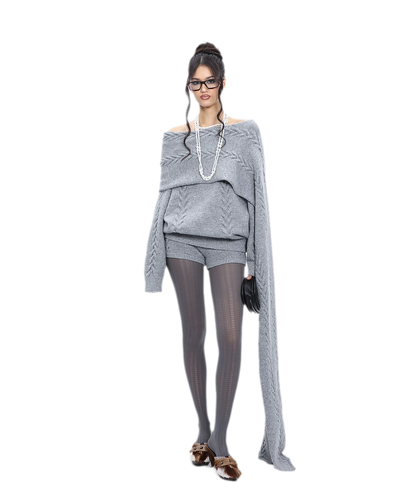 Conjunto de punto trenzado afelpado