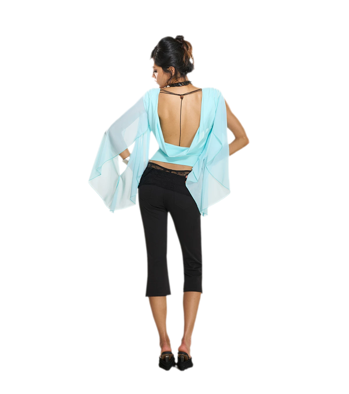 Beaded Backless Chiffon Knit Top