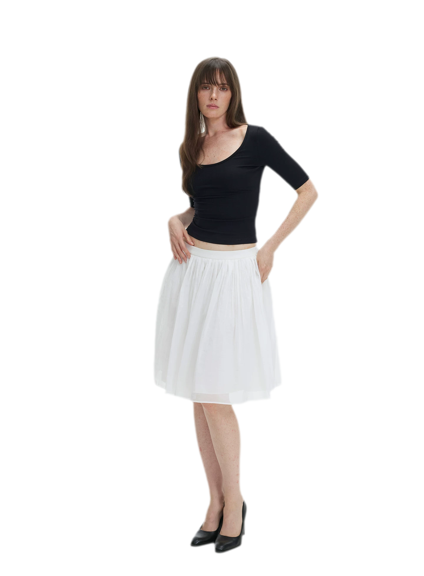 Pleated Chiffon Midi Skirt