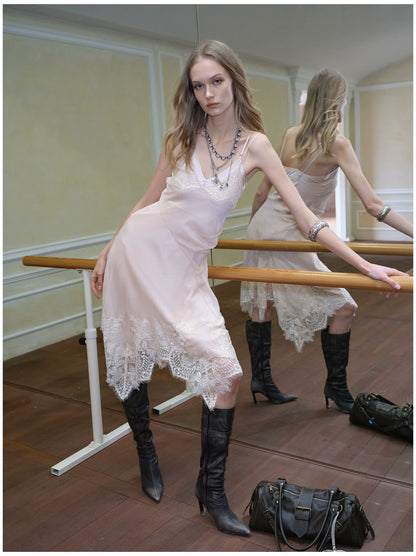 Lace Hem Layered V-Neck Camisole Dress