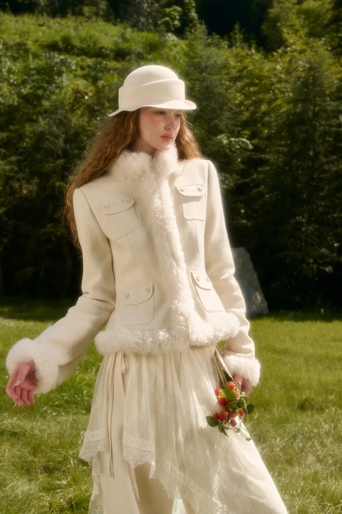 Plush Trim Cropped Wool Jacket
