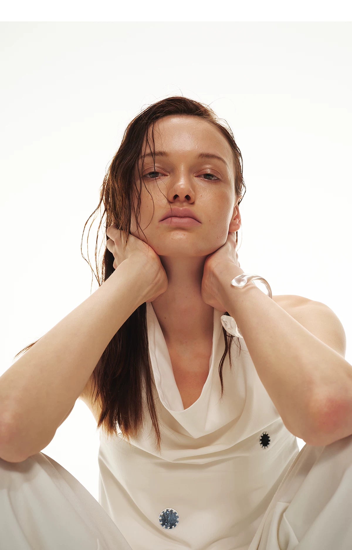 Minimalist Draped Neck Hand-Sewn Lens Halter Top