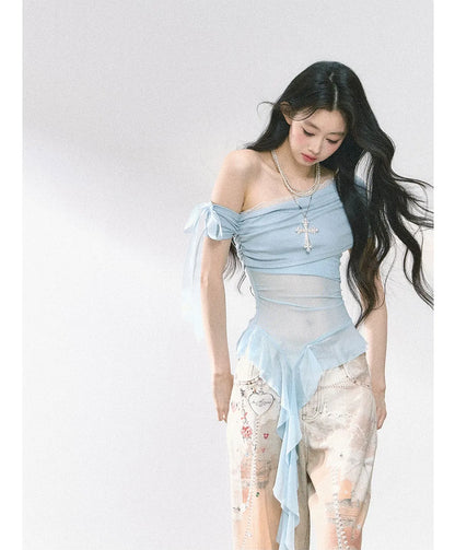 Sheer Asymmetric Mesh Tee
