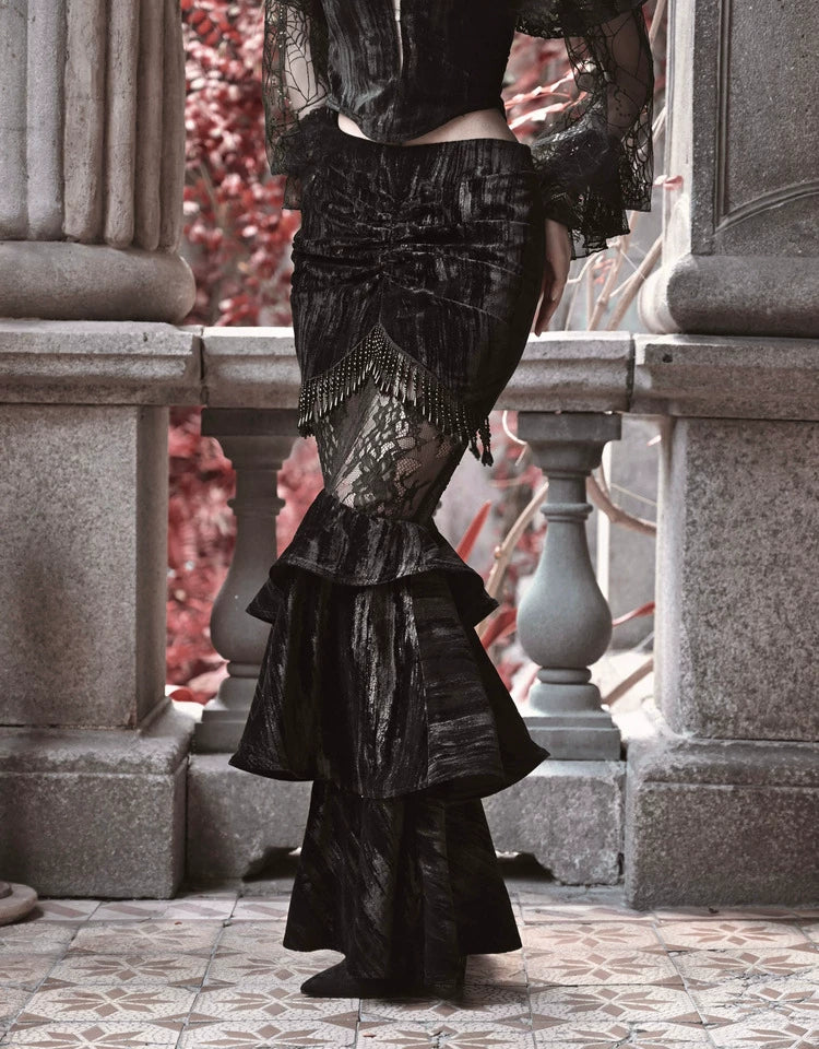 Gold Thread Mermaid Velvet Skirt