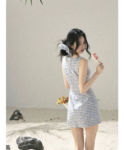 Breeze Check Embroidered Dress