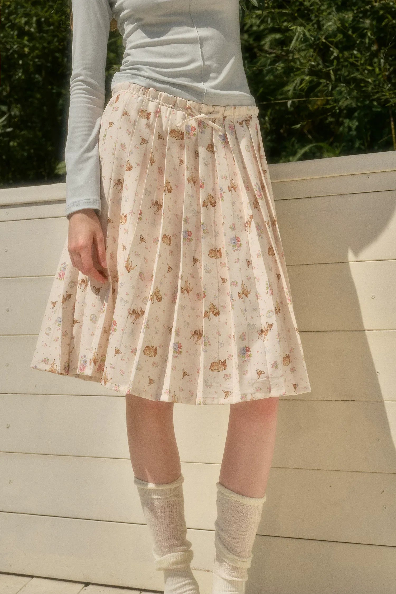 Pleated Printed A-Line Skirt