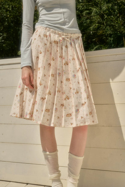 Pleated Printed A-Line Skirt