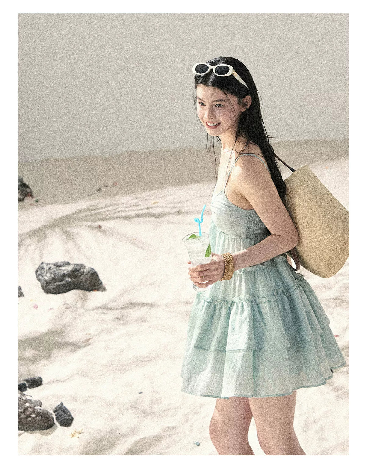 "Mossy Stone Steps" Summer Beach Camisole Dress