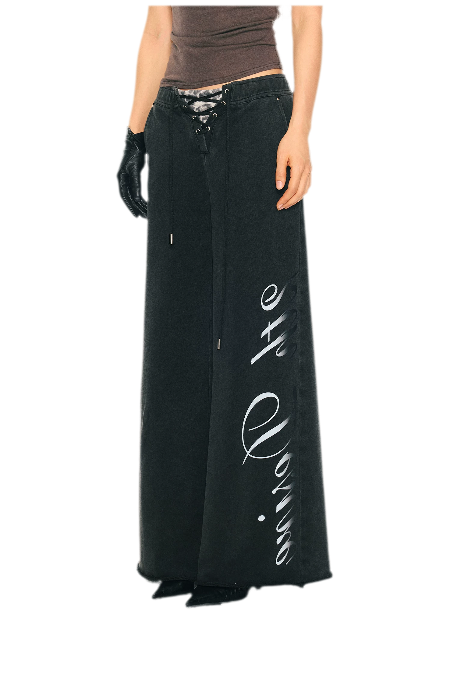 Vintage Letter Print Wide-Leg Pants