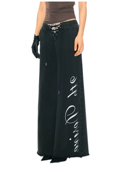 Vintage Letter Print Wide-Leg Pants