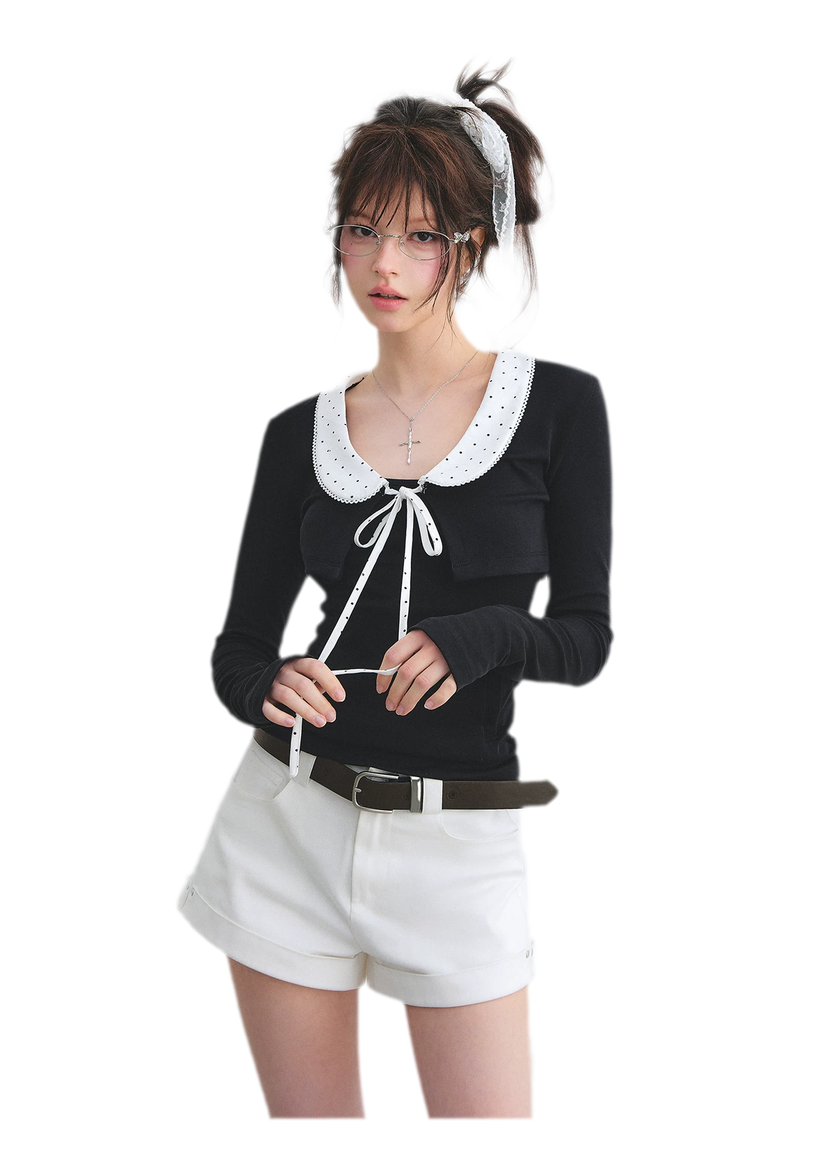 Washed Denim Striped Polo Set