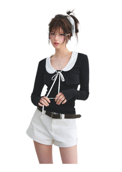 Washed Denim Striped Polo Set