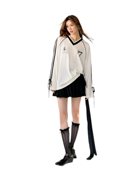 Colorblock Bow Embroidered Tee