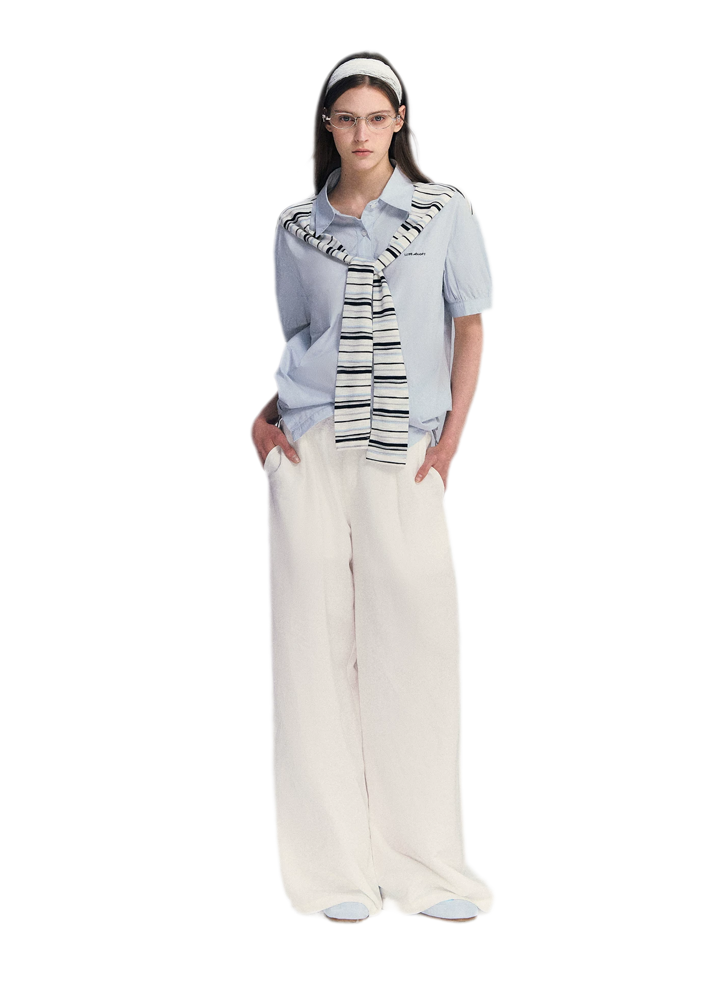 Striped Scarf Hem Shirt