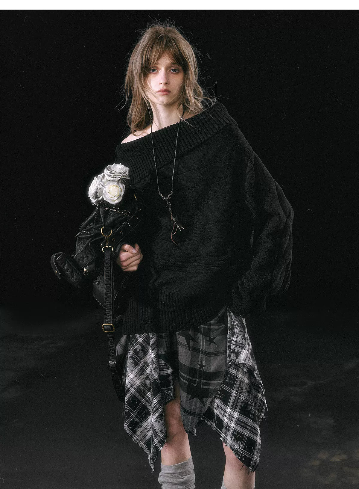 Star Plaid Raw-Edge Skirt