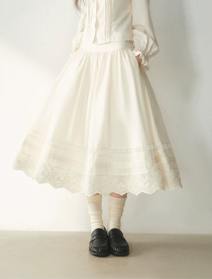 Conjunto de camisa y falda de lana con volantes