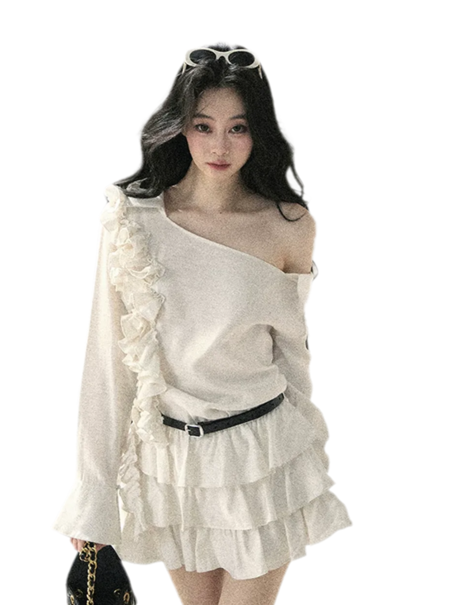 Linen Ruffle One-Shoulder Dress