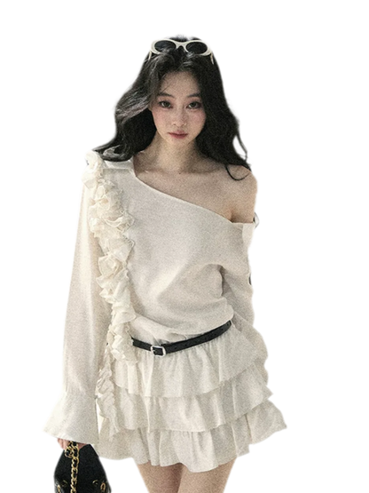 Linen Ruffle One-Shoulder Dress