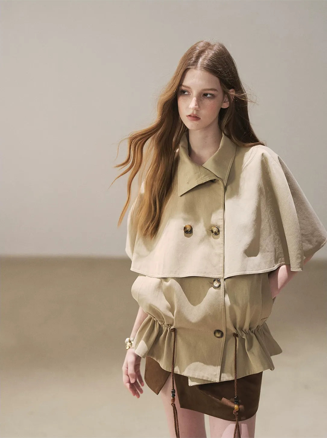 Drawstring Cape Trench Coat
