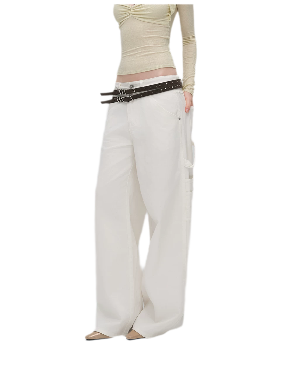 Enzyme-Washed Wide-Leg Utility Jeans