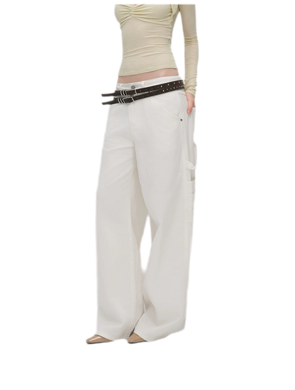 Enzyme-Washed Wide-Leg Utility Jeans