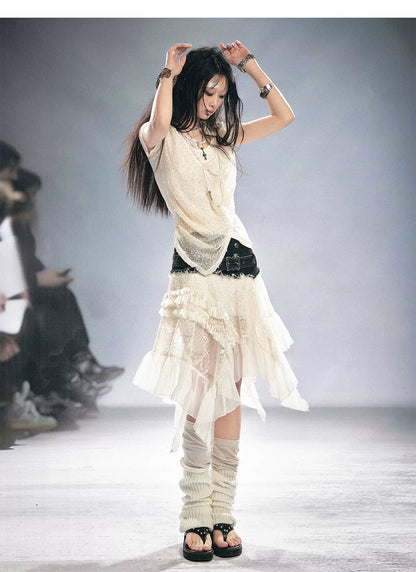 Lace Patchwork Tulle Skirt