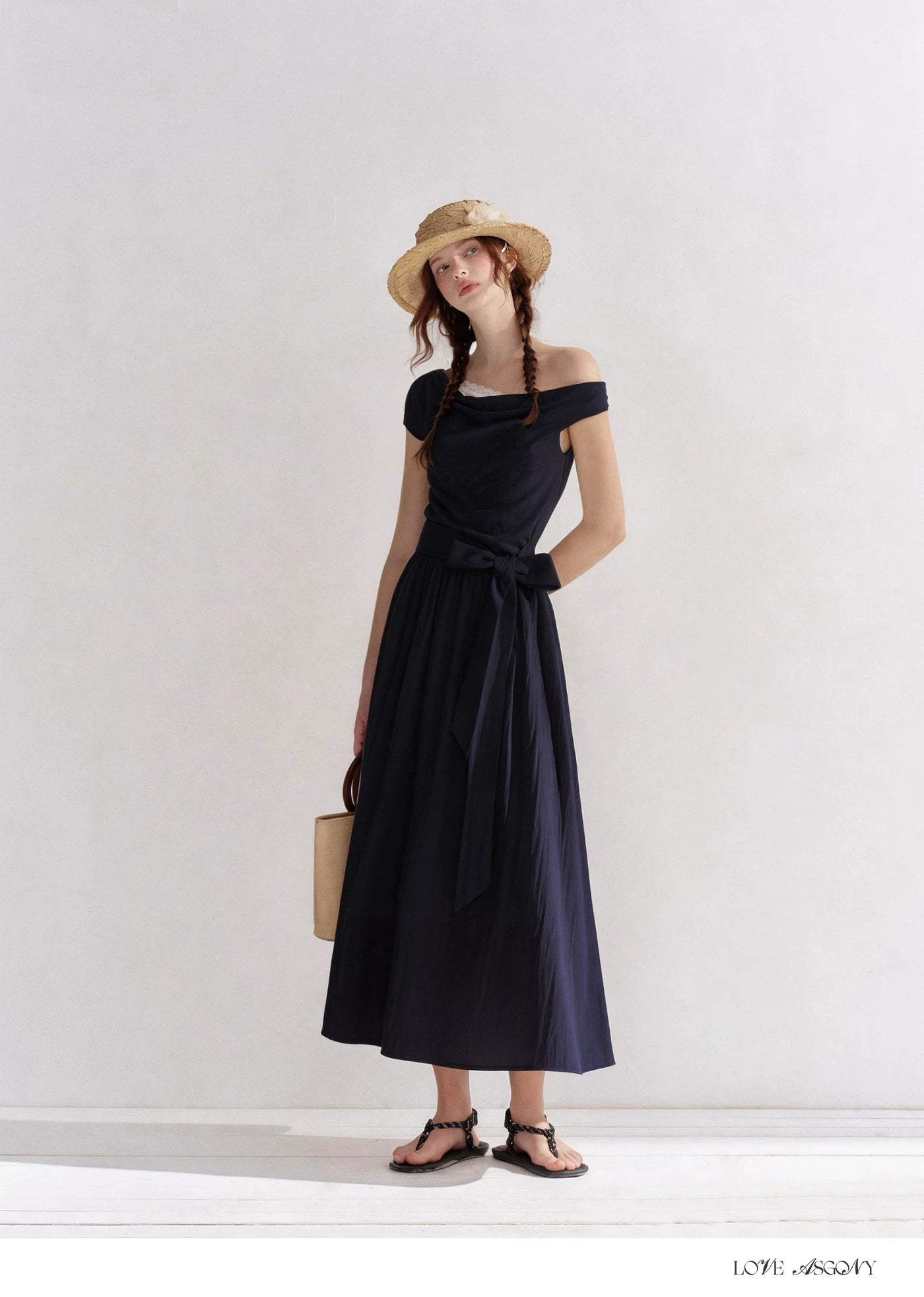 Lace-Trim Off-Shoulder Tie Dress