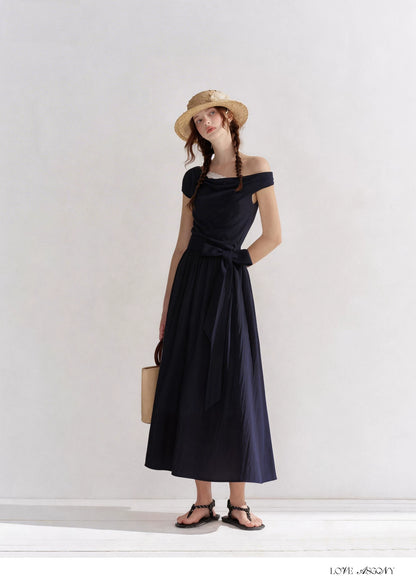 Lace-Trim Off-Shoulder Tie Dress