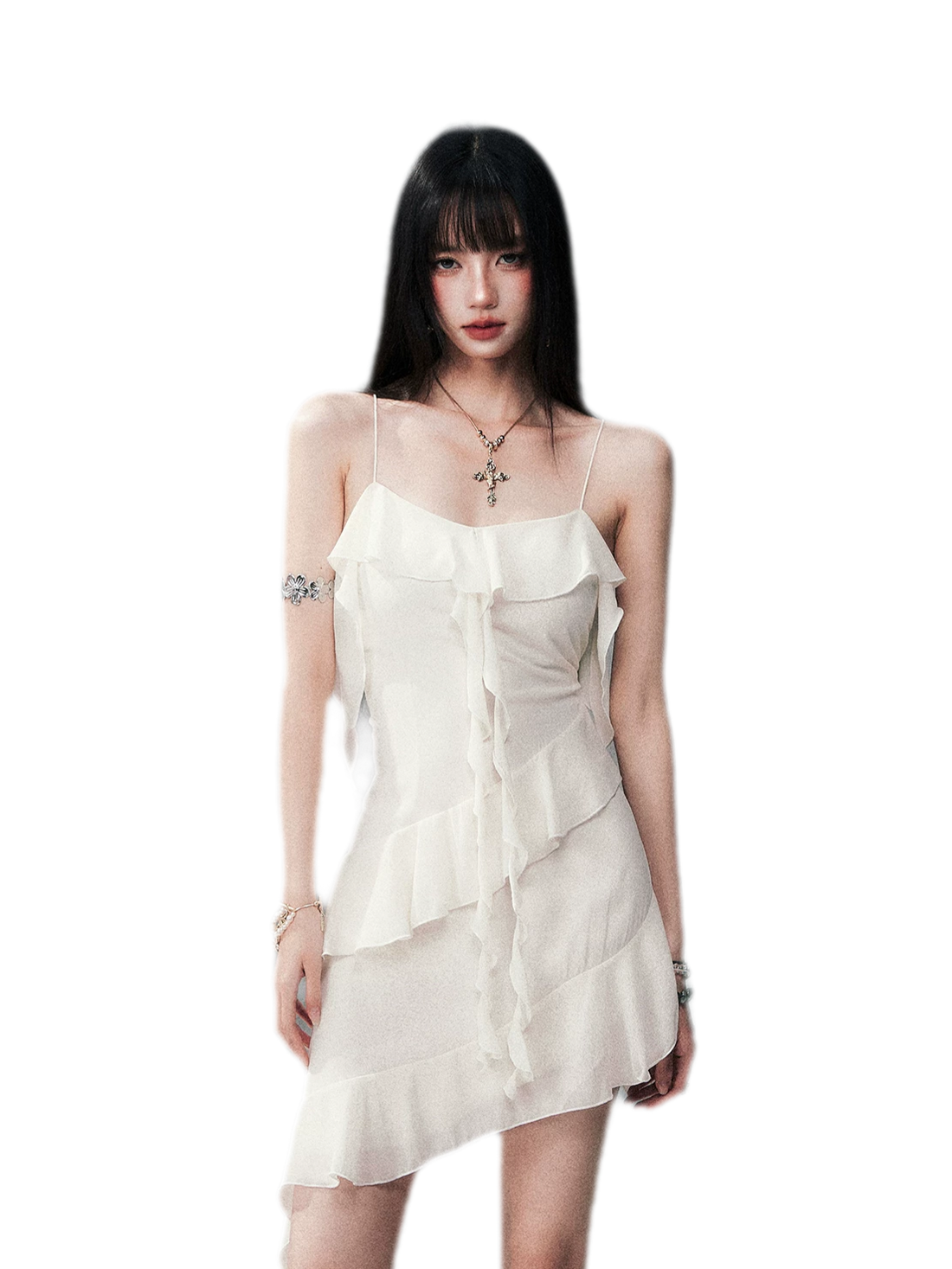 Ruffled Asymmetric Cami Dress