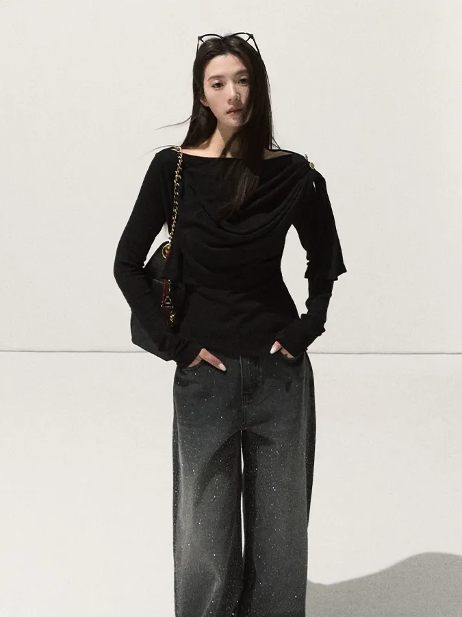 Draped Slim Knit Top