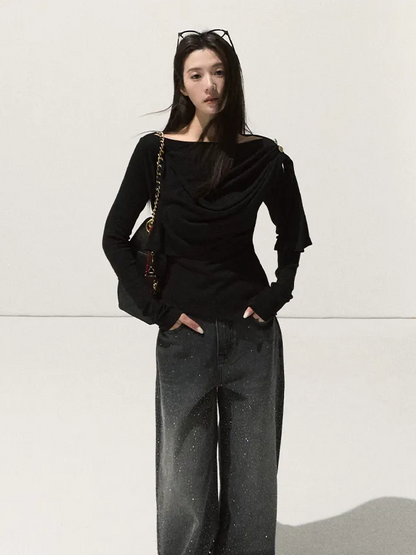 Draped Slim Knit Top