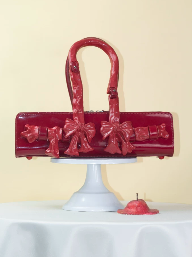 Glossy Bow Handle Handbag