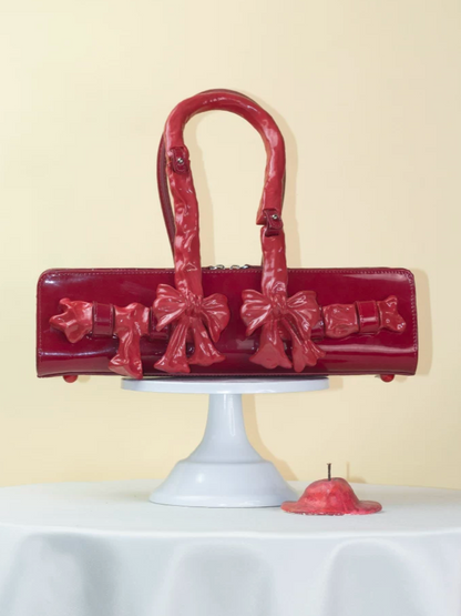 Glossy Bow Handle Handbag