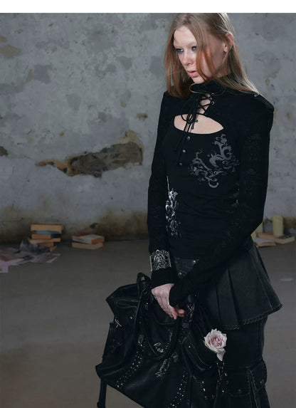 Silver Foil Gothic Lace-Up Top