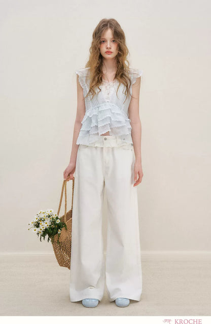 Organza Lace Ruffle Sleeveless Top