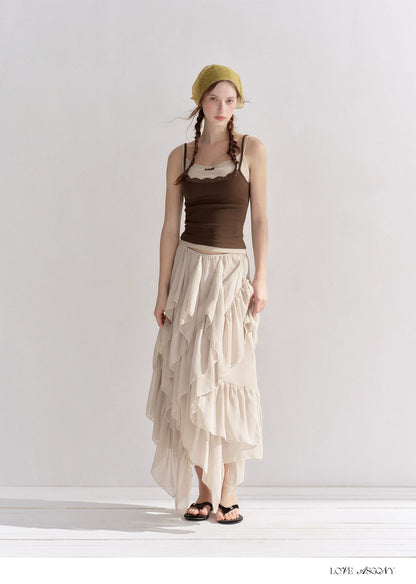 Irregular Ruffle Edge Chiffon Skirt