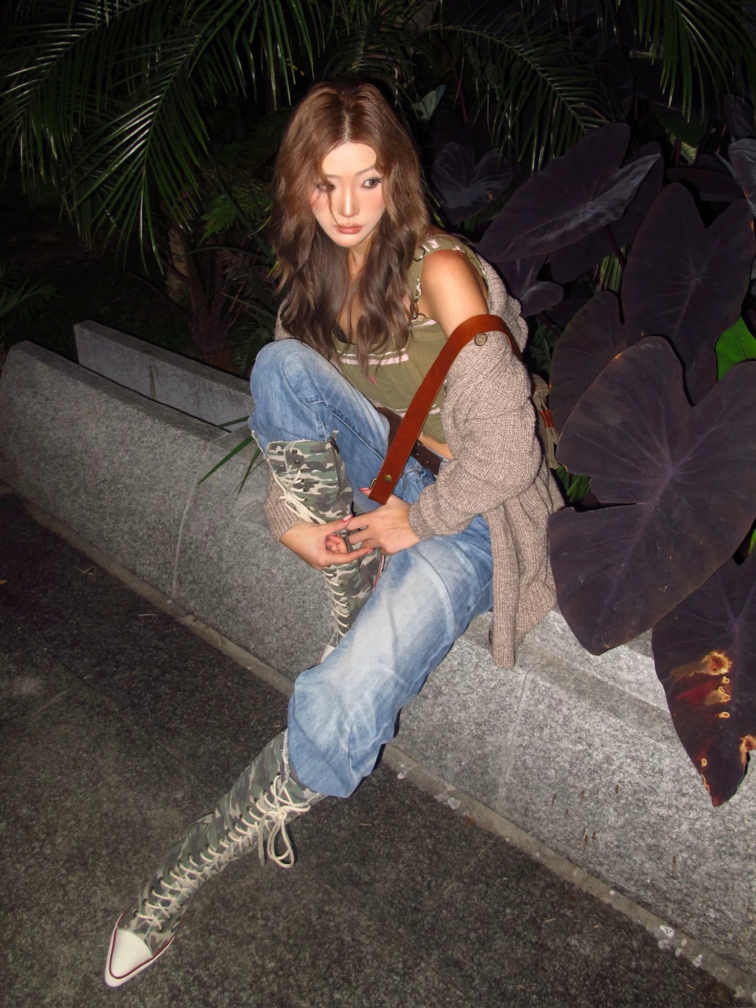 Studded Canvas Knee-High Boots