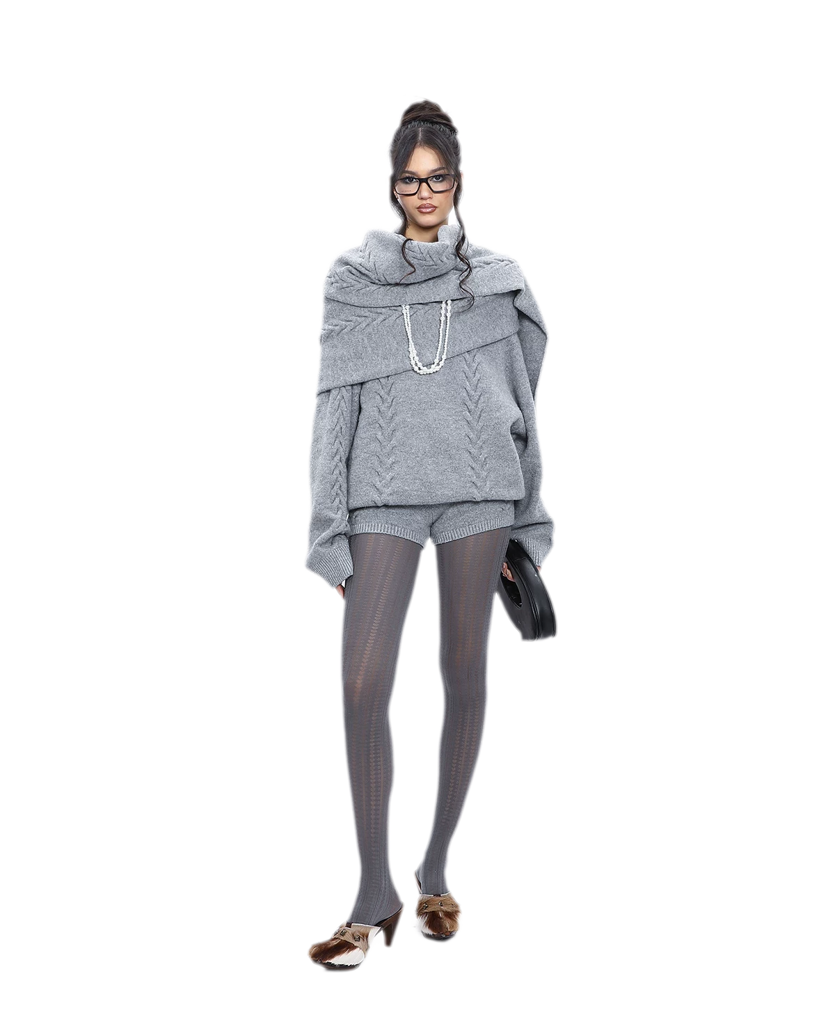 Conjunto de punto trenzado afelpado