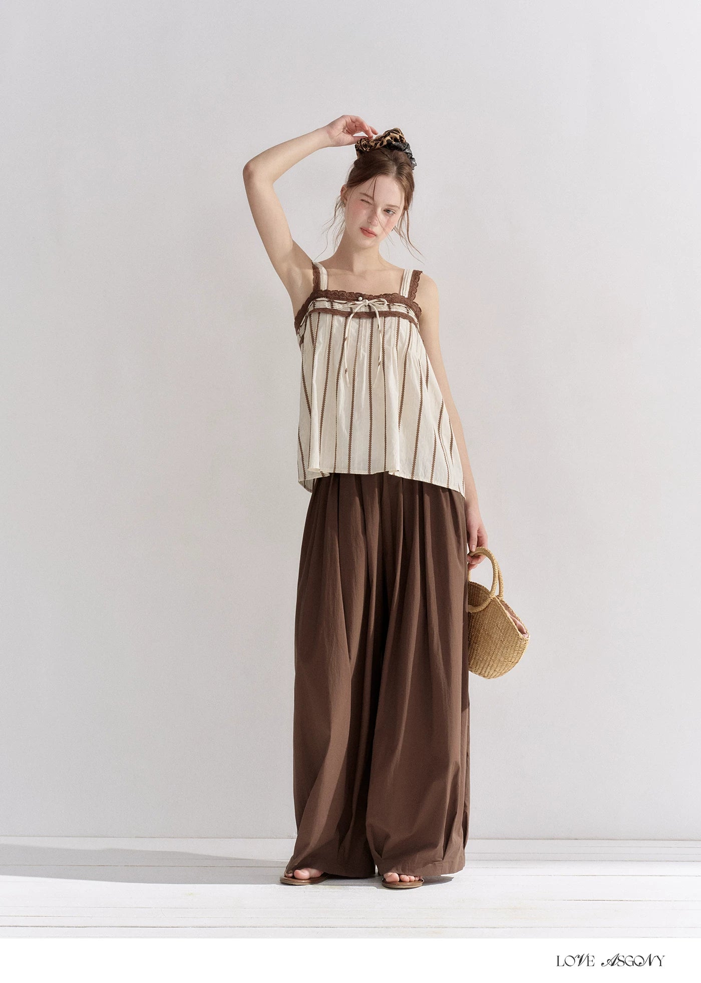 Striped Lace-Trim Tie-Front Camisole