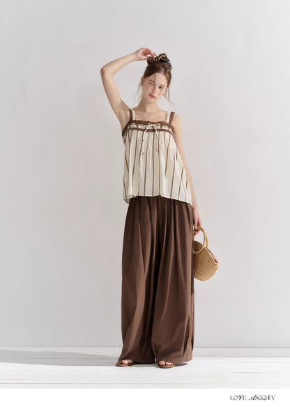 Striped Lace-Trim Tie-Front Camisole