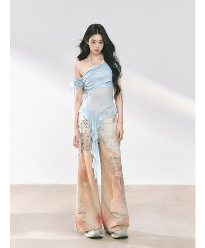 Sheer Asymmetric Mesh Tee
