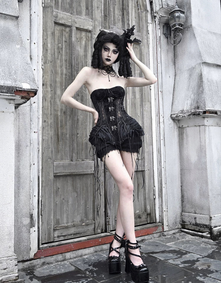 Áo corset bustier nhung lồng chim