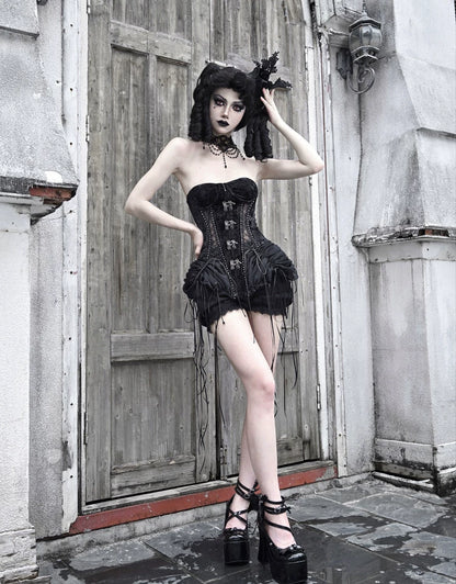 Áo corset bustier nhung lồng chim