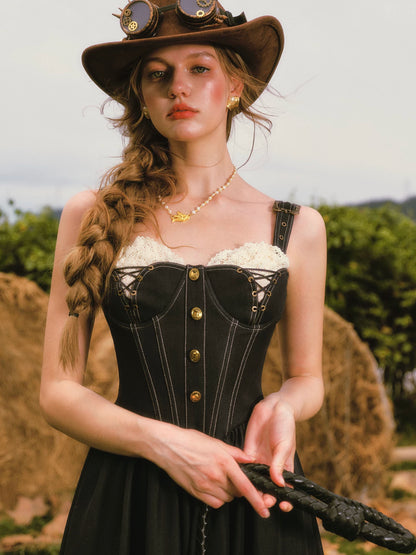 Boned Lace Denim Dress