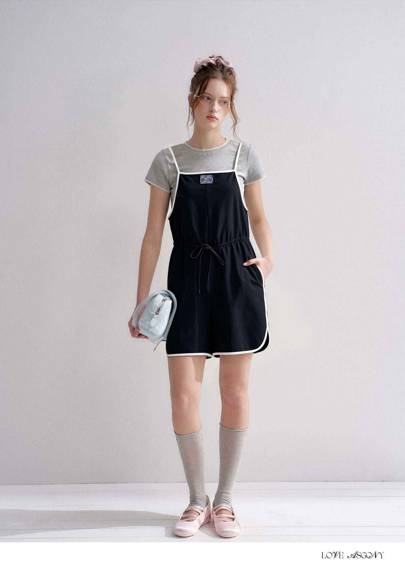 Contrast Piping Drawstring Waist Jumpsuit